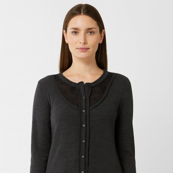 MarcCain Gray Women’s Virgin Wool Blend Lace Detail Cardigan Size 6 - Picture 3 of 14